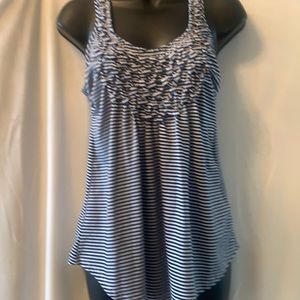 Pintucked striped cotton tank